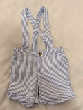 Janie and Jack Light Blue & White Striped Suspender Shorts